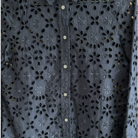 J.CREW NAVY BUTTON UP SHIRT IN EMBROIDERED EYELET-SIZE: 2 - Picture 2 of 7
